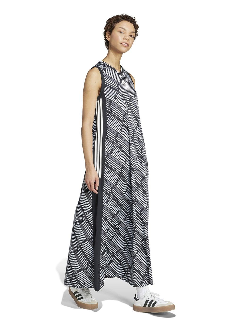 Black and White Striped Sleeveless Maxi Dress - Image 1