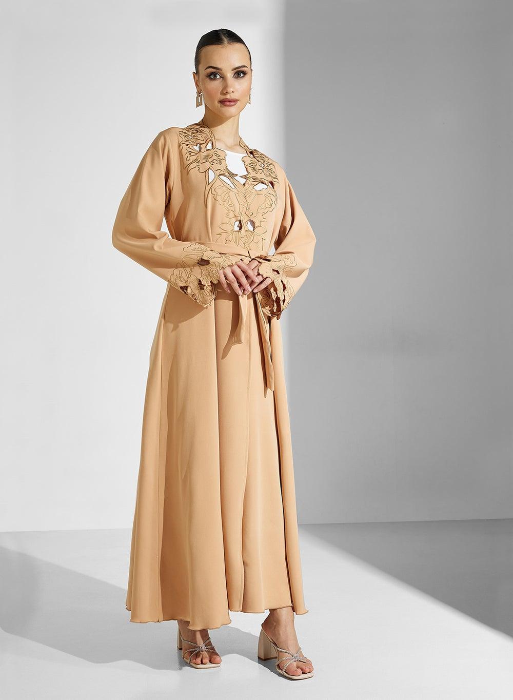 Lace Cutwork Detail Flared Sleeve Abaya - Image 1