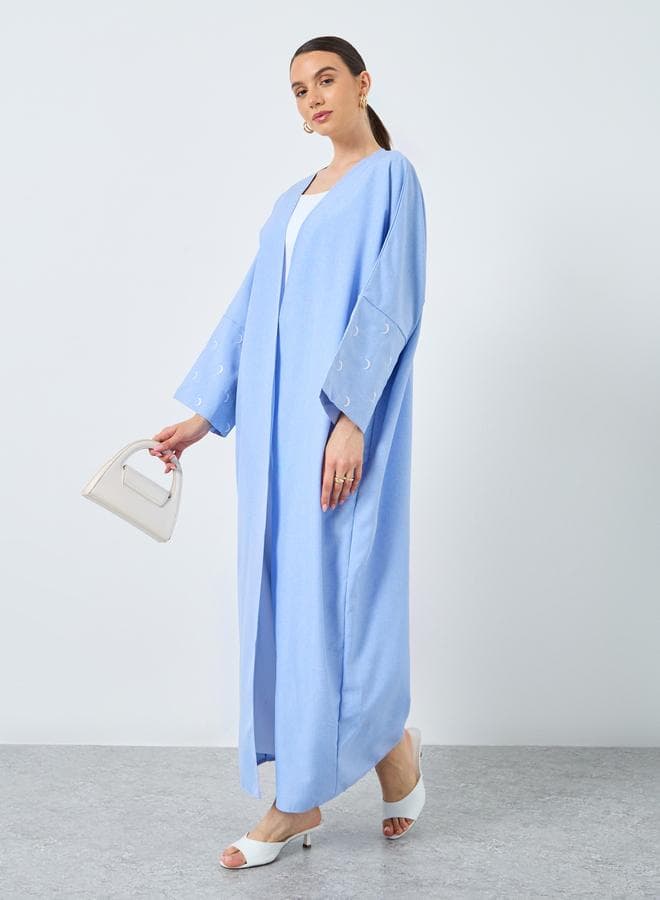 Embroidered Sleeve Open Front Abaya - Image 1