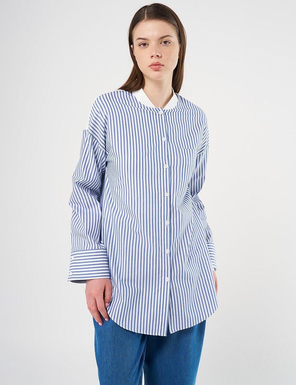 Indigo Cotton Blend Single-Pocket Tunic Shirt - Image 1