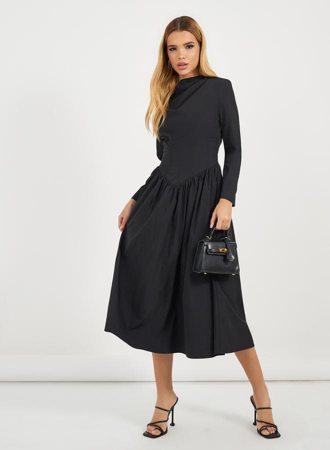 Mockneck Midi Dress in Black - Image 1