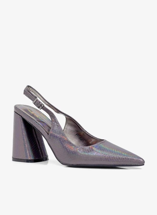 Prisha Pointy Sling Back 9cm Block Heel in Pewter - Image 1