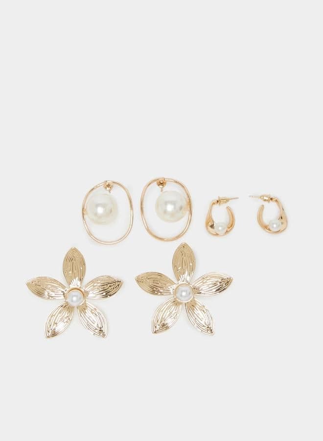 Set of 3 Floral Pearl Earrings - Image 1