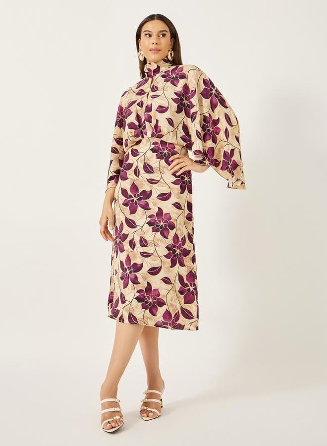 Floral Print High Neck Midi Dress - Image 1