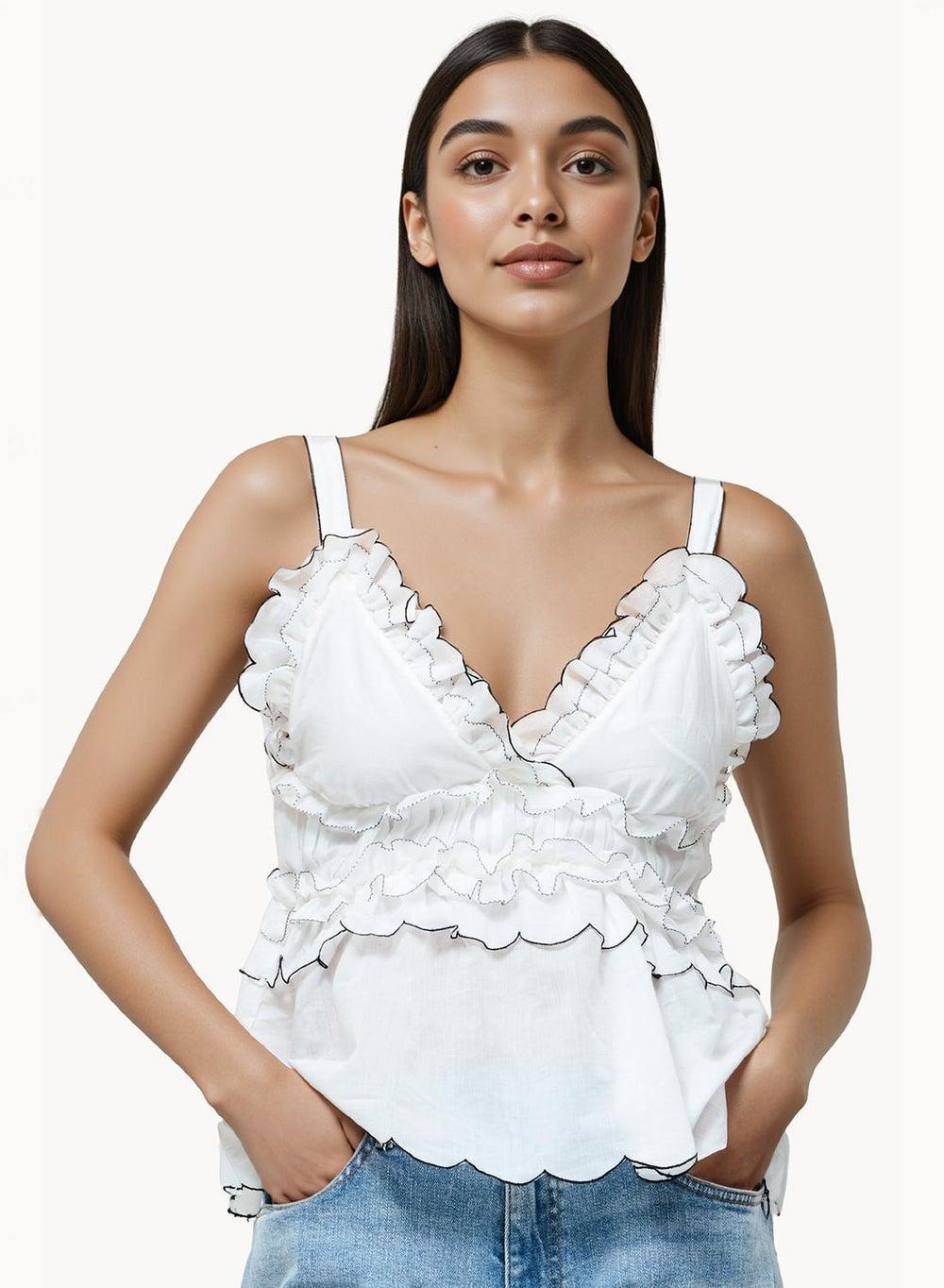 Sandra Cotton Voile Sleeveless V-Neck Peplum Top - Image 1