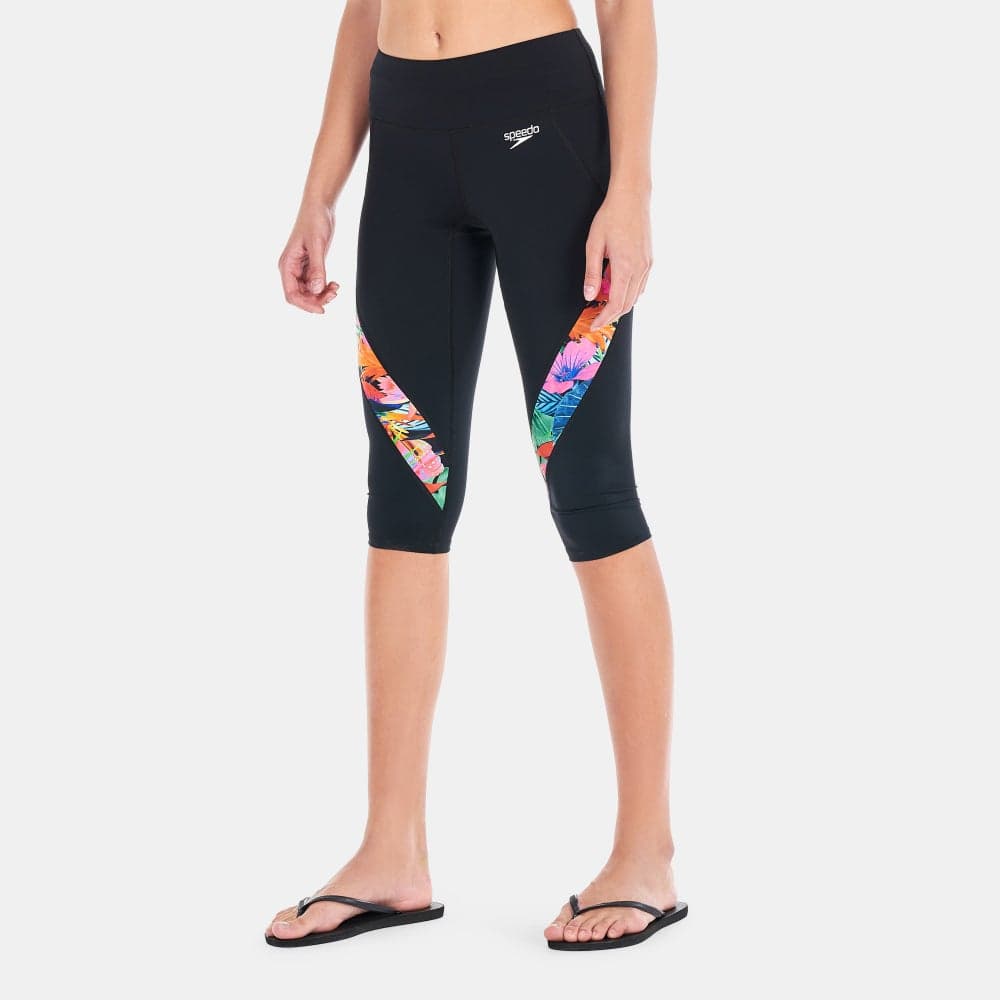Women's Printed 3/4 Swim Leggings with Drawstring Waist - Image 1