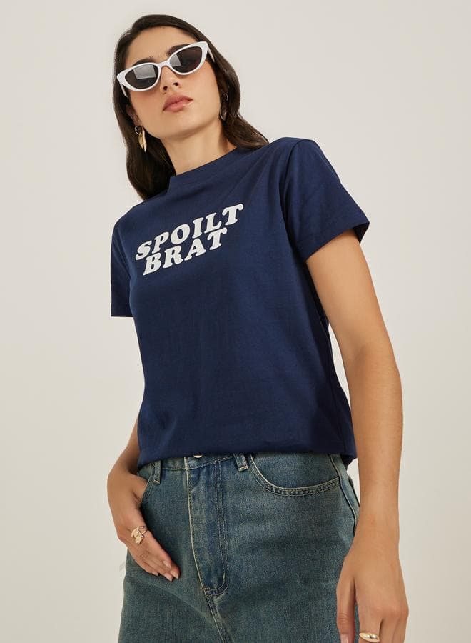 Styli Slogan Print Round Neck Regular Fit T-Shirt - Image 1