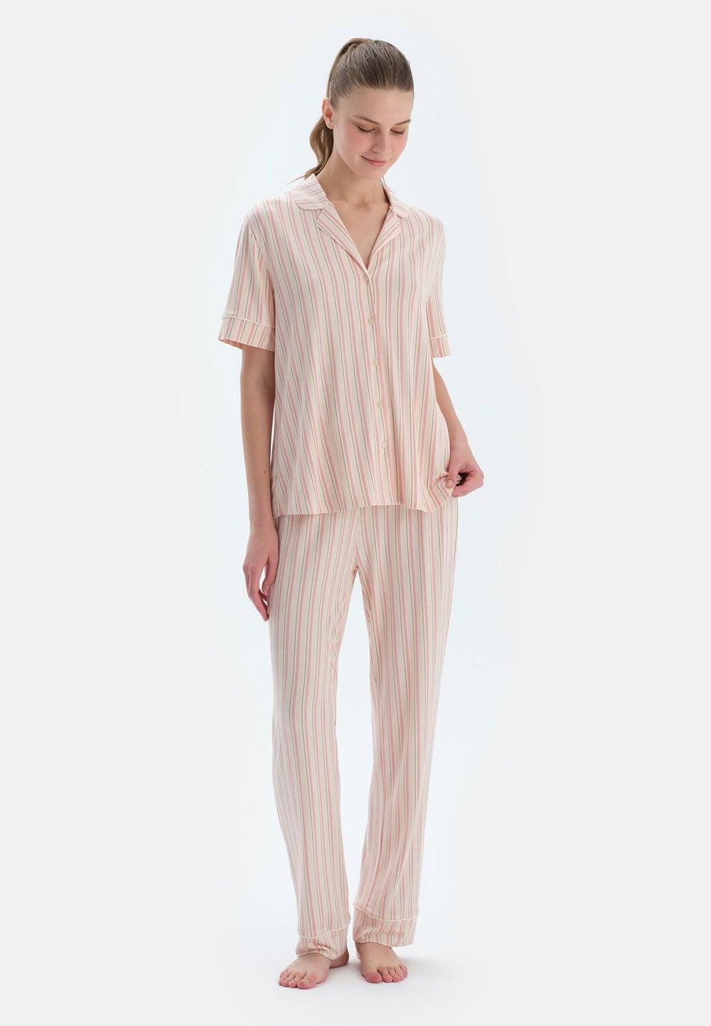 Striped Cotton Blend Shirt & Trousers Pajama Set - Image 1