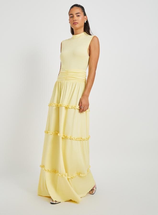 Soft Yellow Ruffled Tiered Maxi Dress - Image 1