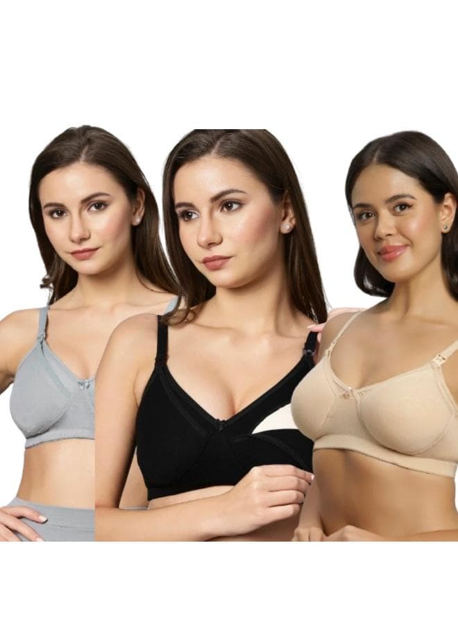 TUMMY Bamboo Cotton Non-Padded Wired-Free Maternity Bra Pack of 3 - Image 1