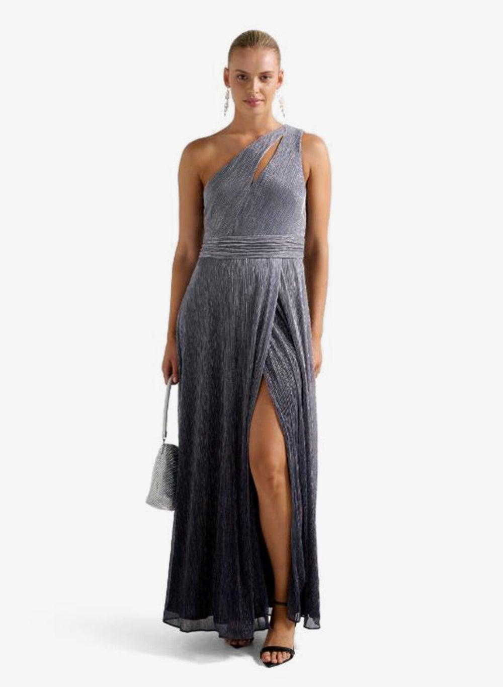 Billie One Shoulder Plisse Maxi Dress with Front Slit - Image 1