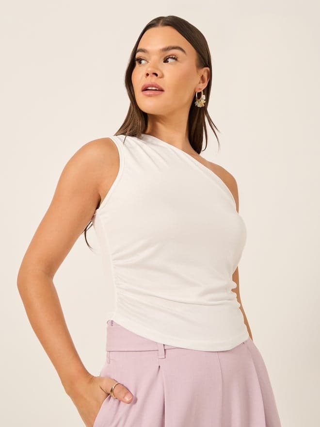 Styli Solid One Shoulder Sleeveless Off-Shoulder Top - Image 1