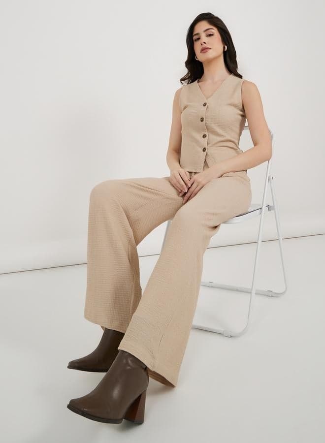 Styli Textured Wide Leg Pants with Elastic Waistband - Image 1