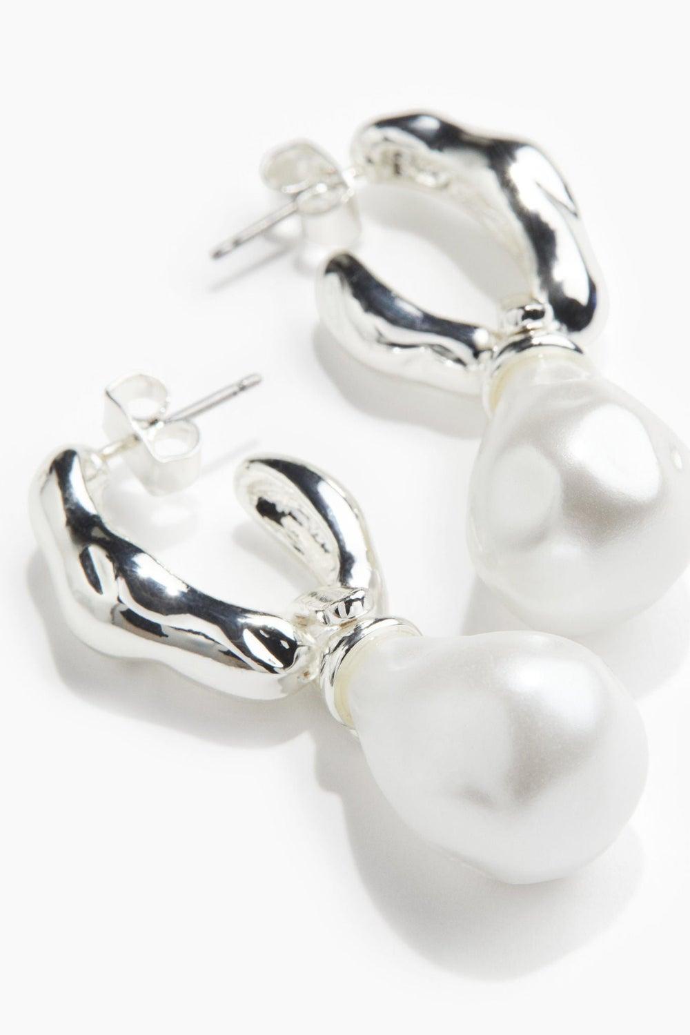 Pearly Pendant Hoop Earrings - Image 1