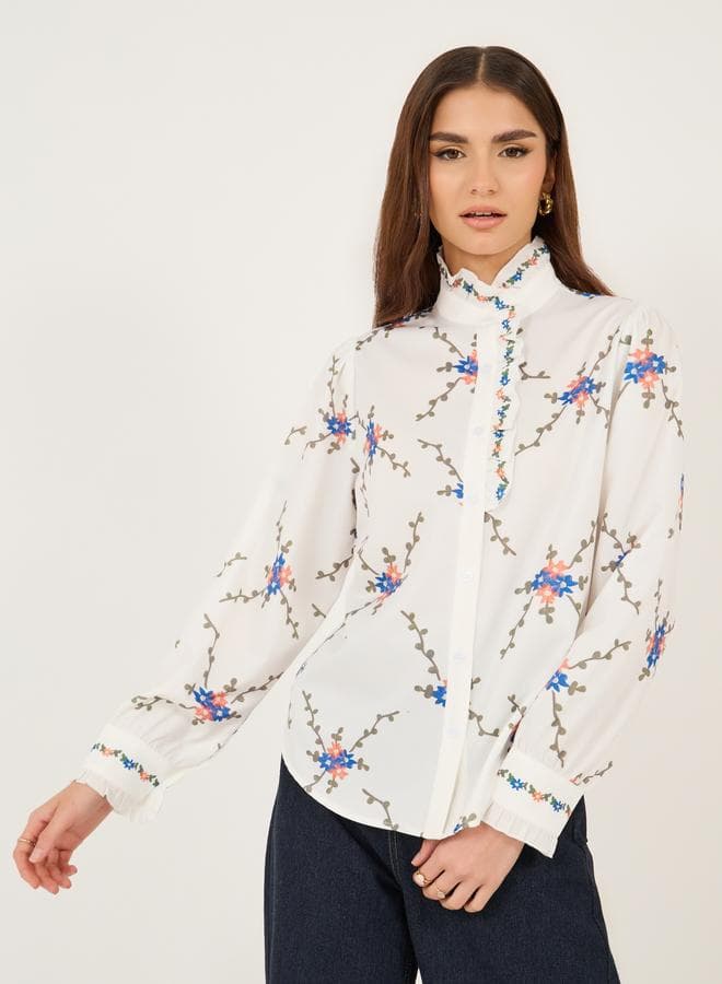 Take Two All-Over Print High Neck Buttoned Shirt - Image 1