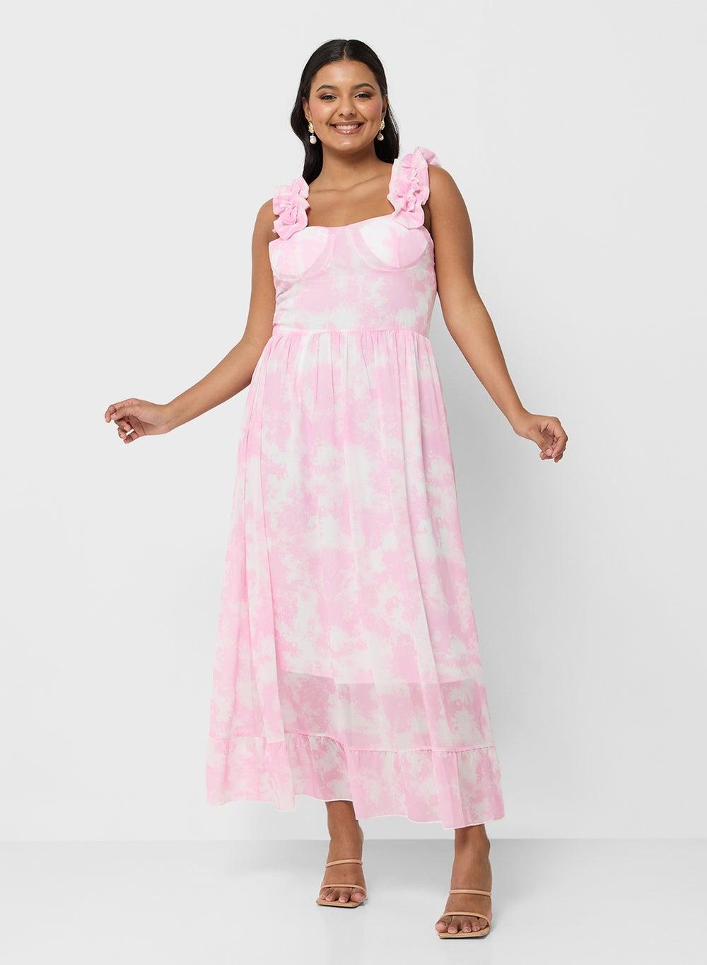 Floral Strap Maxi Dress with Bustier Bodice - Image 1