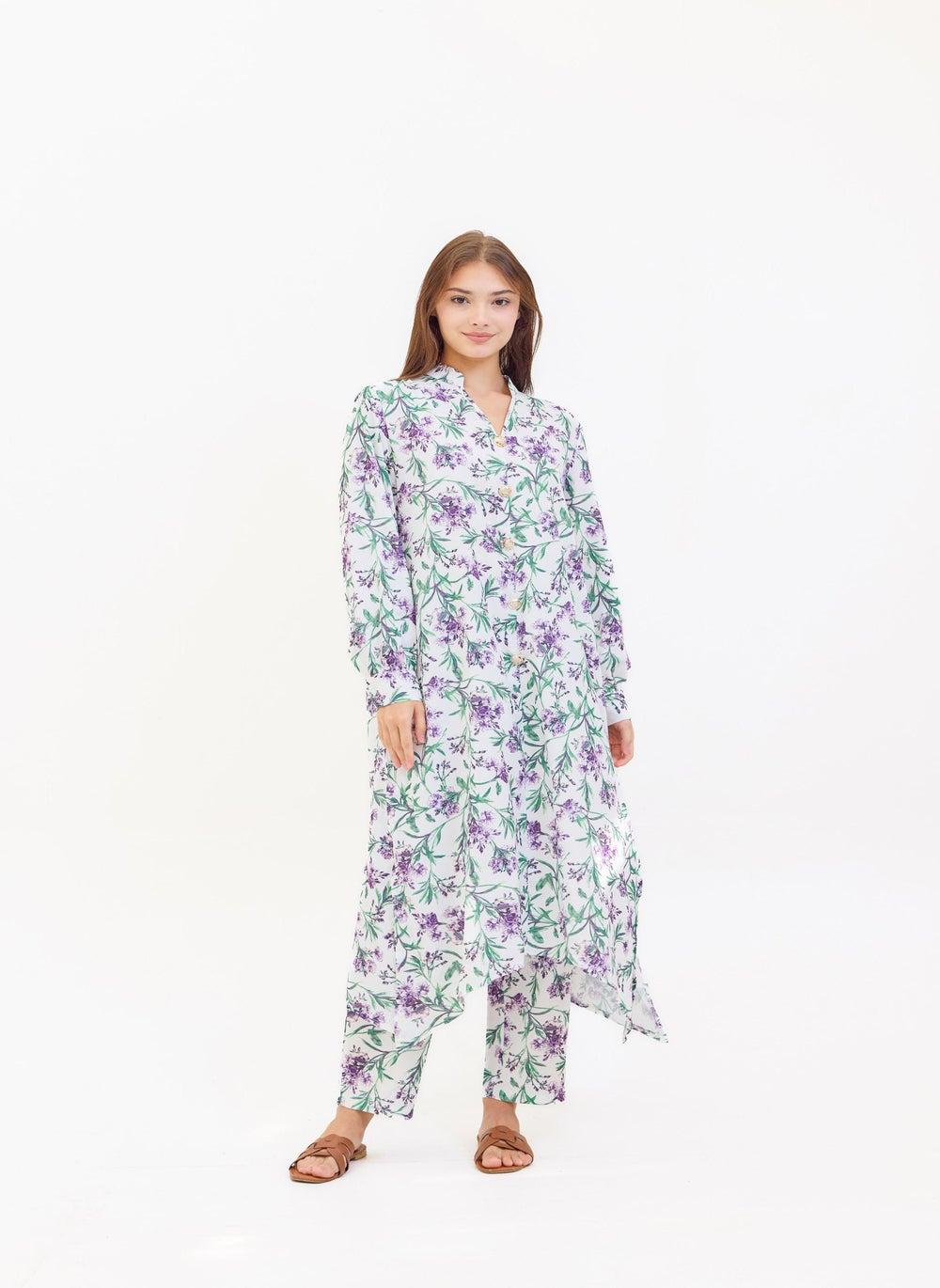 Floral Printed Two Piece Soft Stretch Kurta Set - Image 1