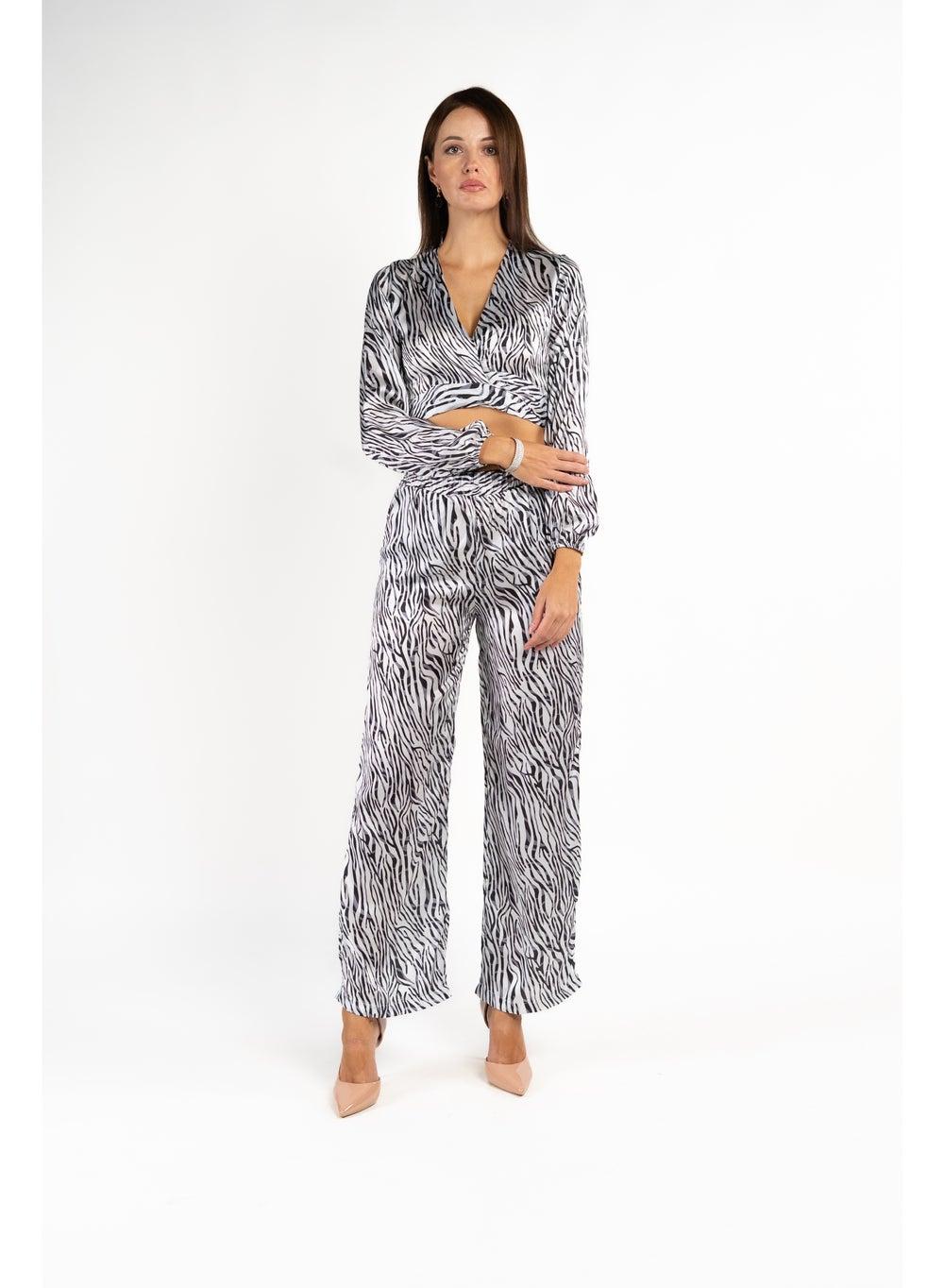 Zebra Print Crop Top and Pants Co-Ord Set - Image 1