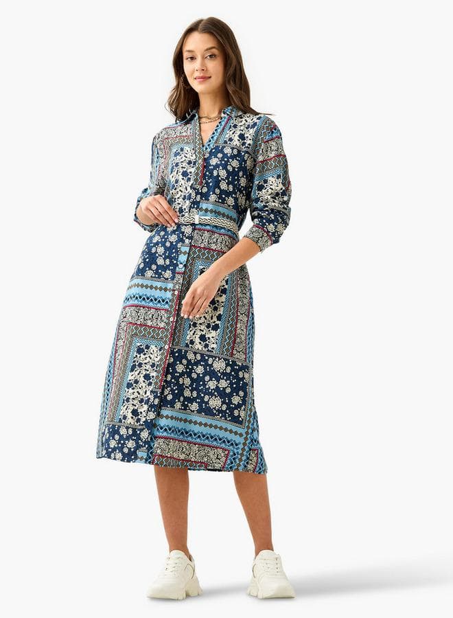 Lee Cooper All-Over Print Shirt Dress with Belt - Image 1