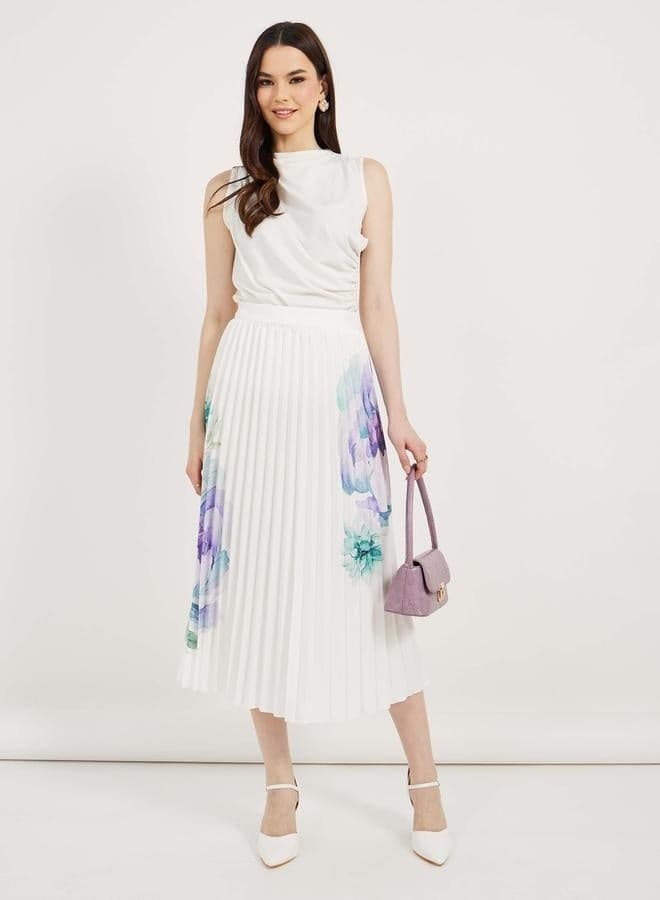 Floral Print Pleated Midi Skirt - Image 1