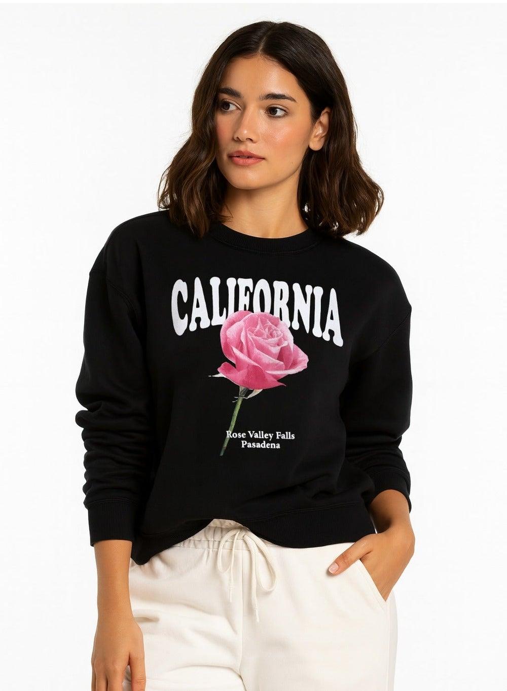 California Rose Graphic Cotton Fleece Sweatshirt - Image 1
