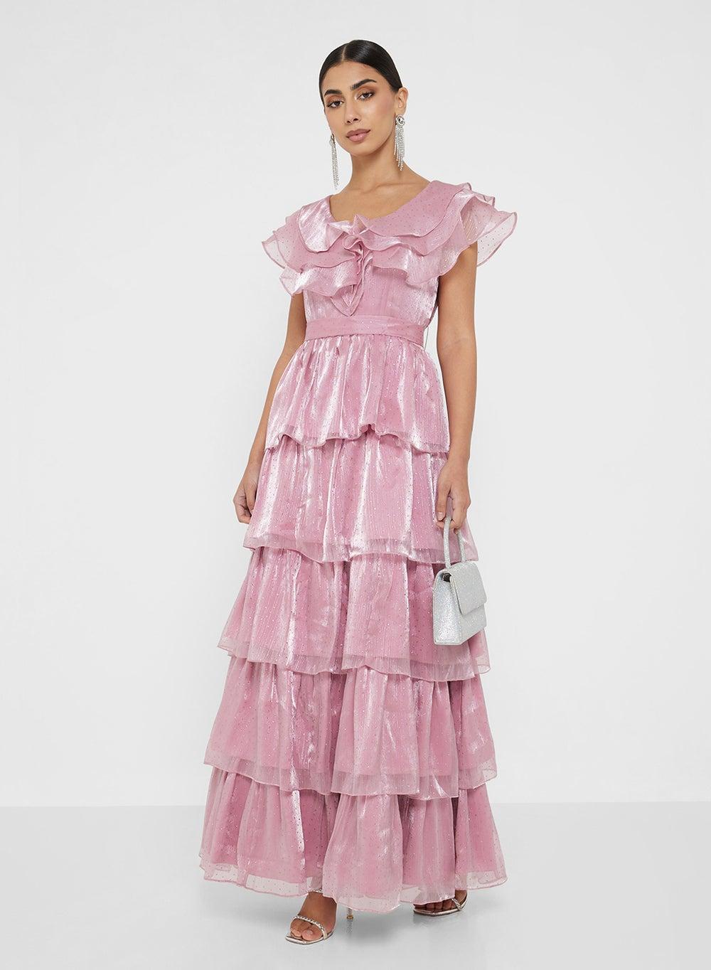 Shimmer Tiered Dress With Ruffles - Image 1