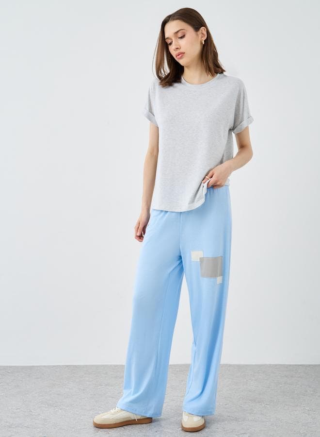Color Block Wide Leg Drawstring Joggers - Image 1