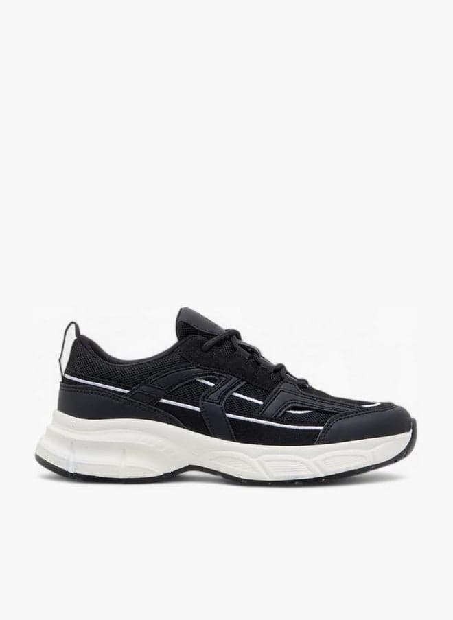 Women's Panelled Lace-Up Ankle Sneakers with Chunky Heel - Image 1