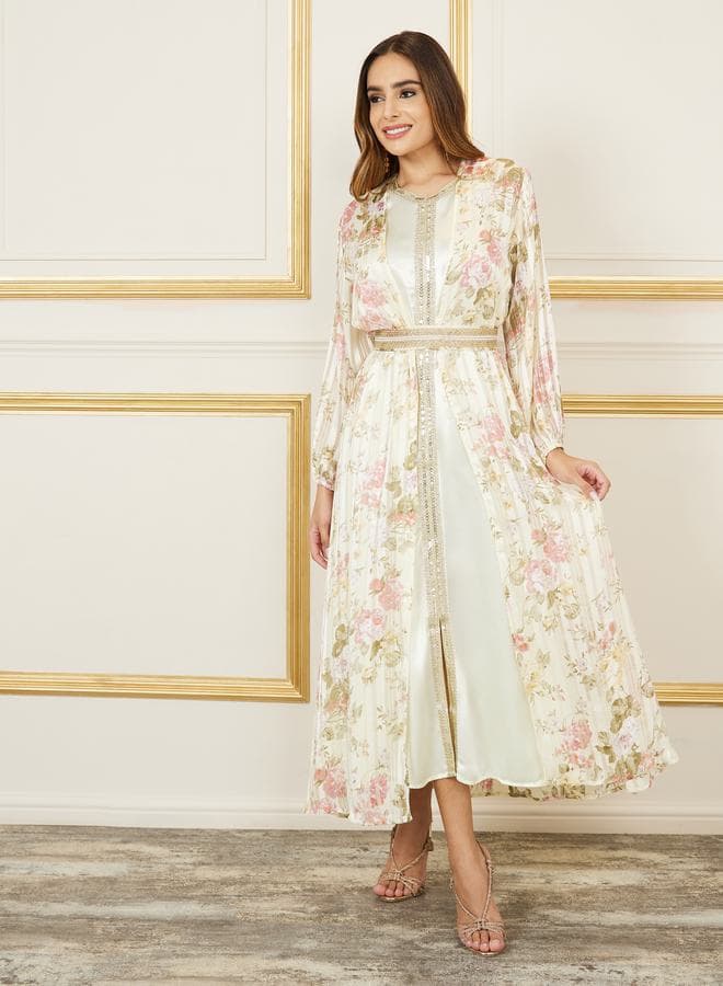 Floral Print Embroidered Lace Kaftan - Image 1