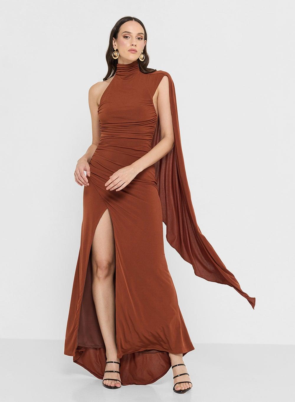 Maxi Side Slit Dress with Cape Detail - Image 1