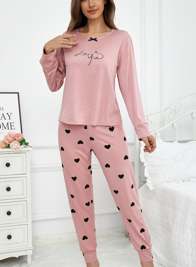 Take Two Women Bow Detail Printed Pyjama Set - Image 1