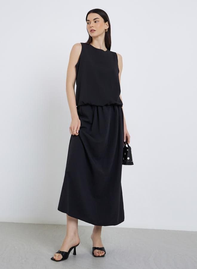 Women Black Solid Top and Skirt Co-Ord Set - Image 1