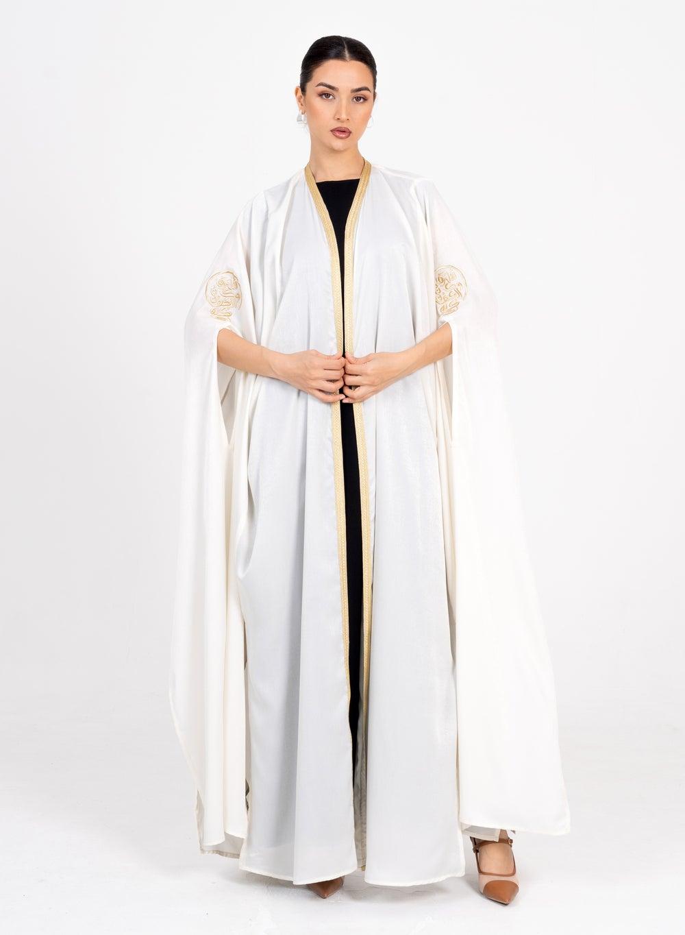 Off White Bisht with Embroidered Sleeves - Image 1