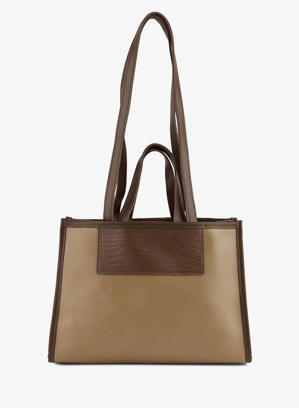 Camel Wavy Patch Color Block Tote Bag - Image 1