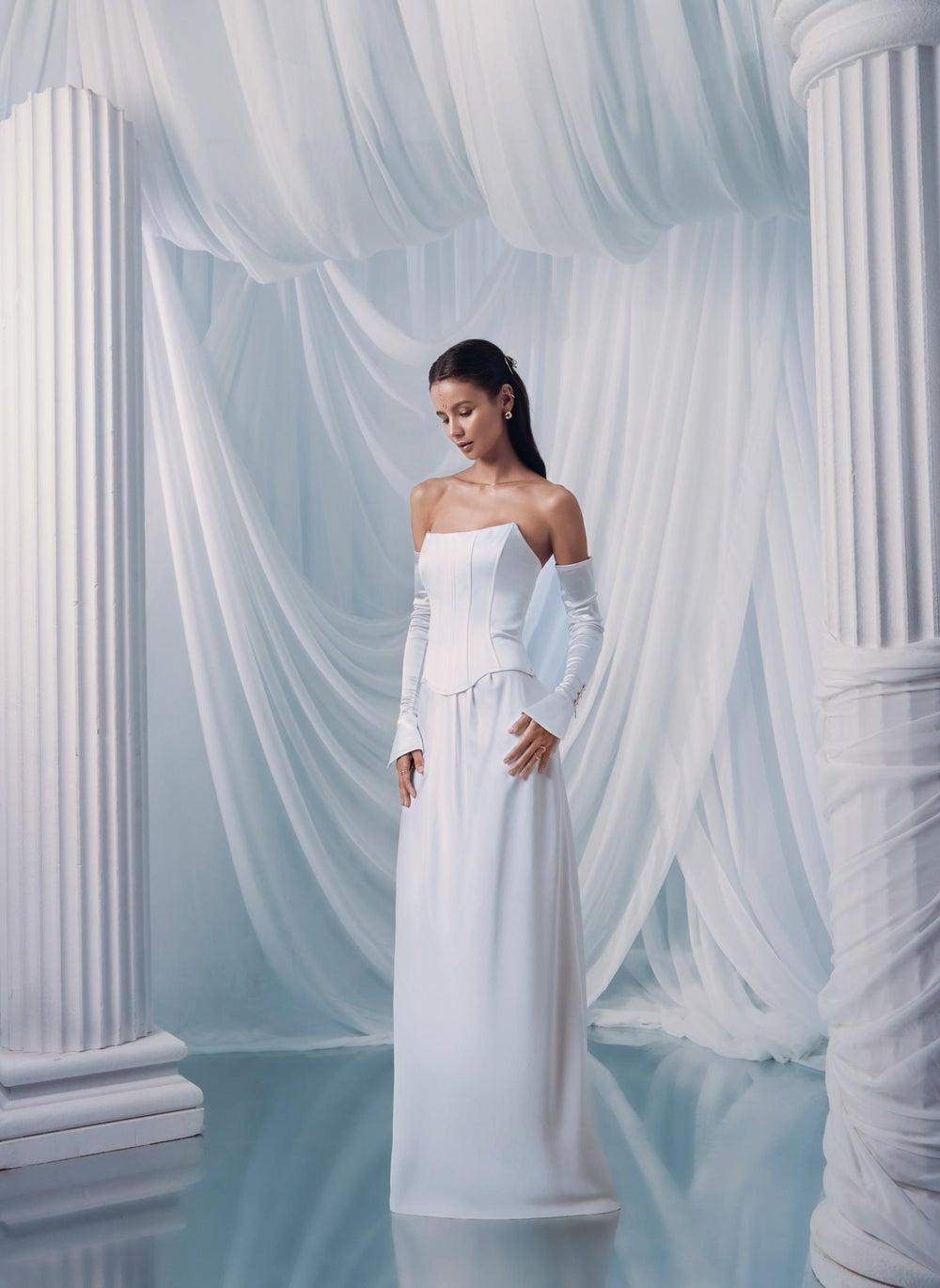 Satin Maxi Skirt with Waist Pleats - Image 1
