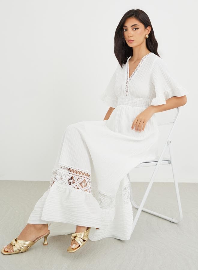 Styli Lace Detail A-Line Short Sleeve Maxi Dress - Image 1