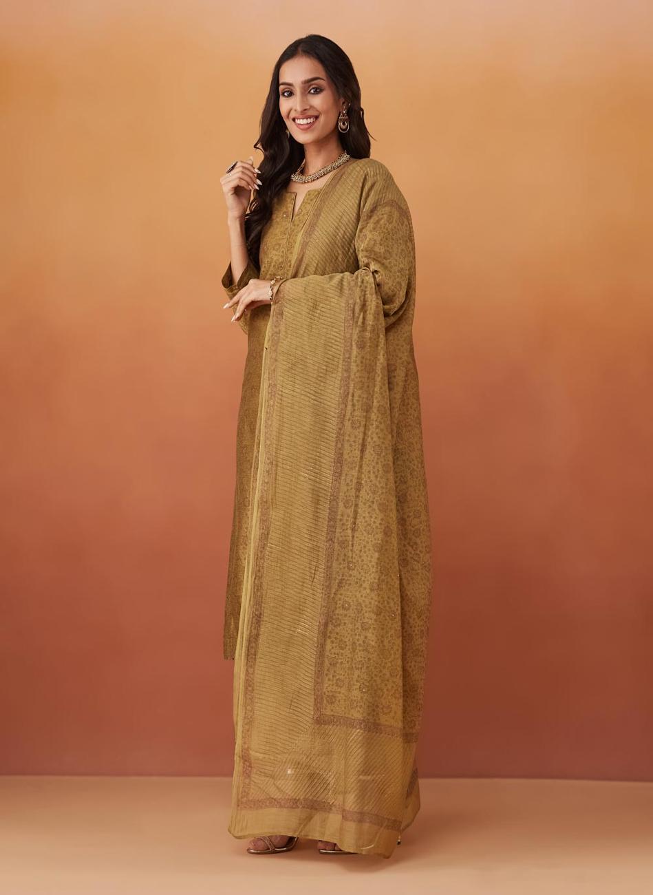 Green Cotton Silk Hand Block Printed Kurta Dupatta Set - Image 1