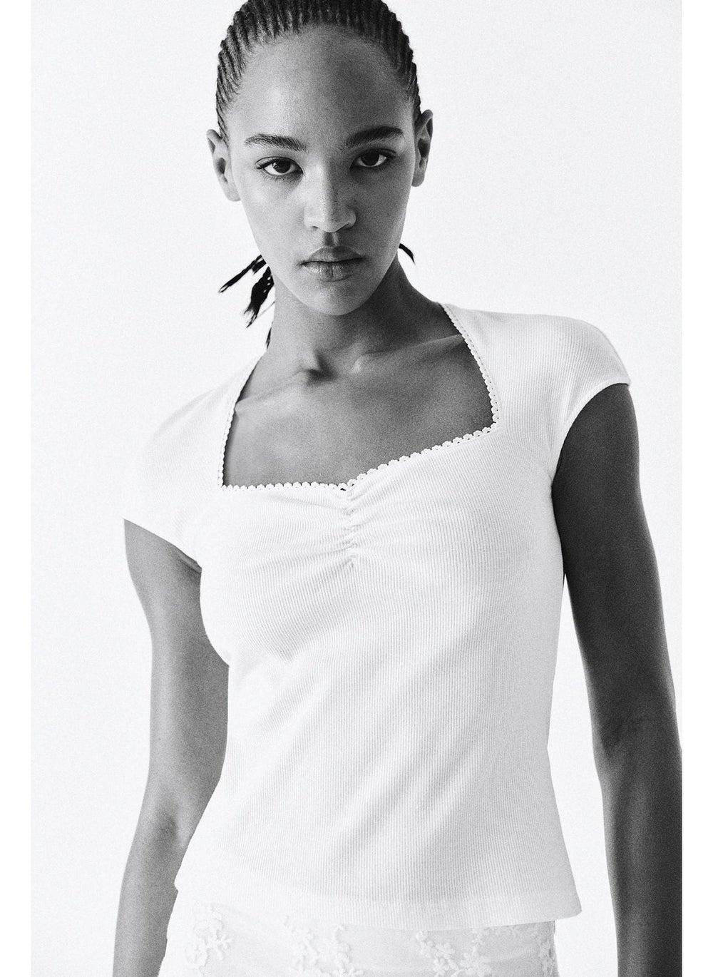 Ribbed Sweetheart-Neck Cotton Jersey Top - Image 1