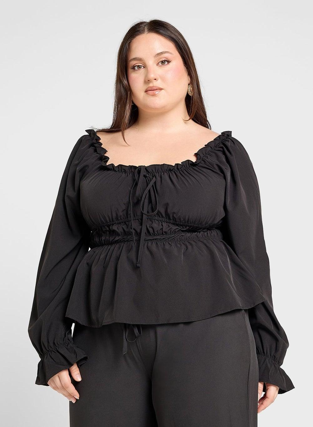 Puff Sleeve Sweetheart Neckline Peplum Top - Image 1