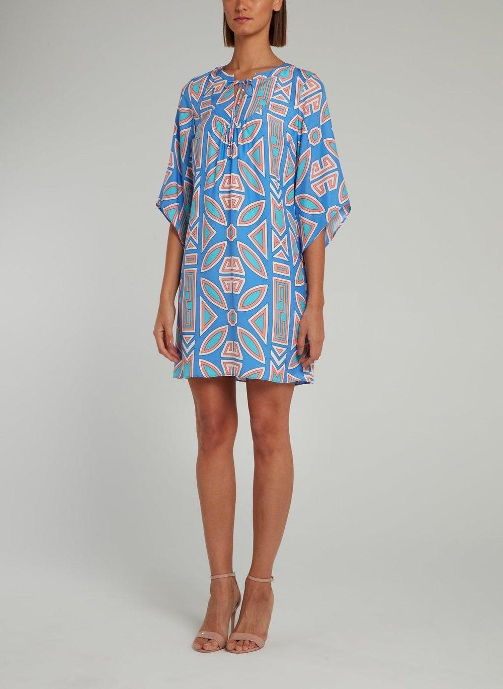 Blue Half Sleeve Silk Mini Dress - Image 1