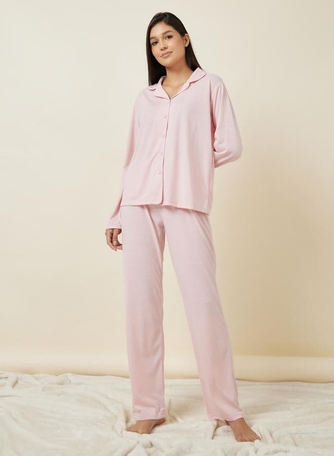 Long Sleeve Jersey Button Through Pyjama Set - Image 1