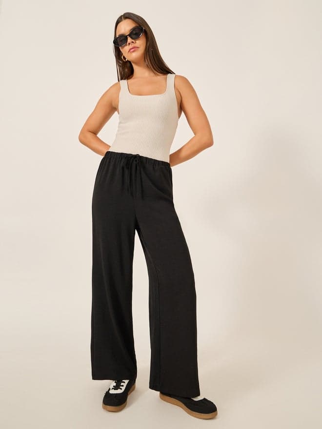 Textured Drawstring Wide Leg Pants for Women - Image 1