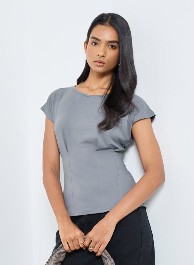 Take Two Grey Cap Sleeve Slim Fit T-Shirt - Image 1
