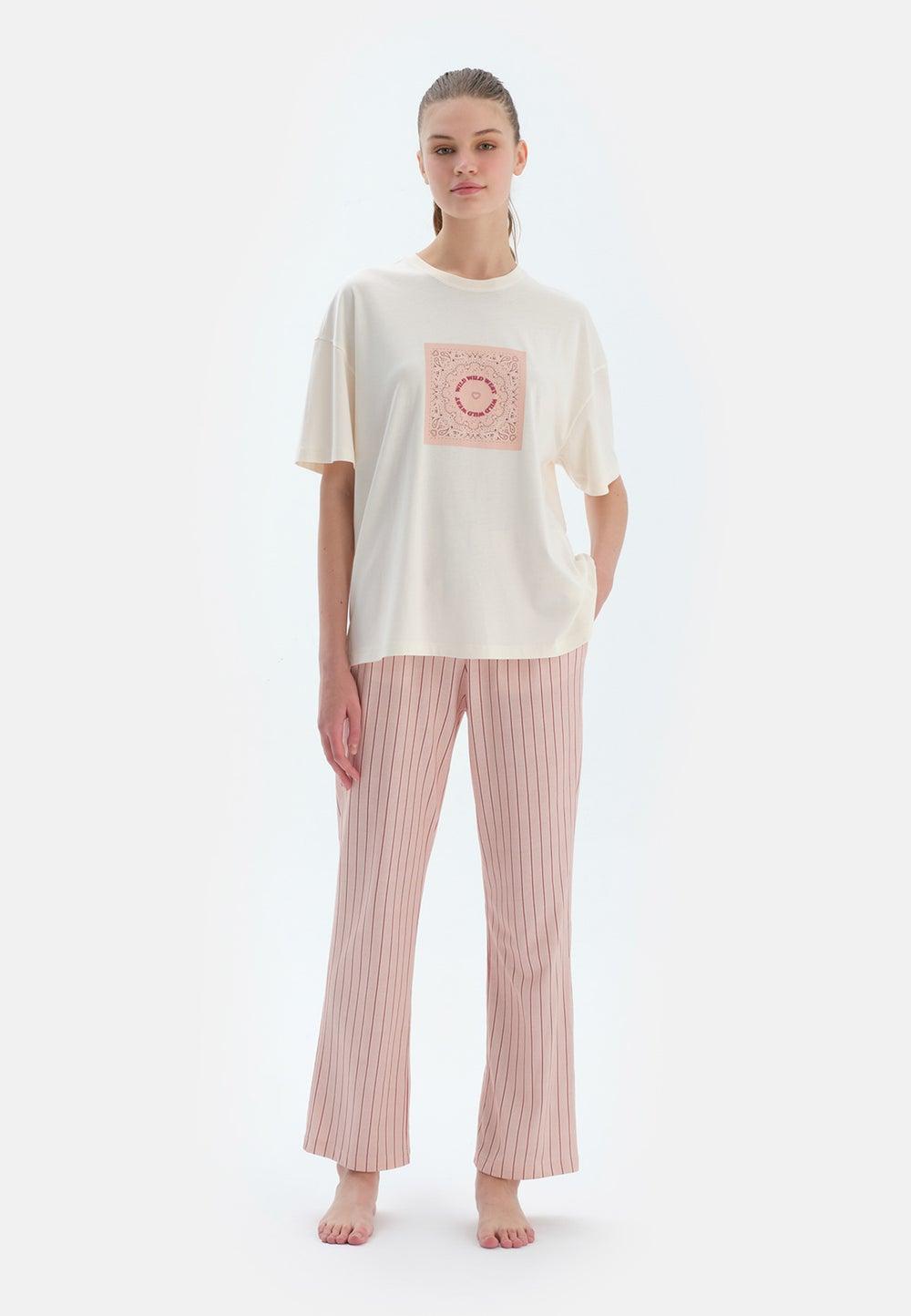 Logo Regular Fit Cotton Blend T-Shirt & Trousers Pajama Set - Image 1