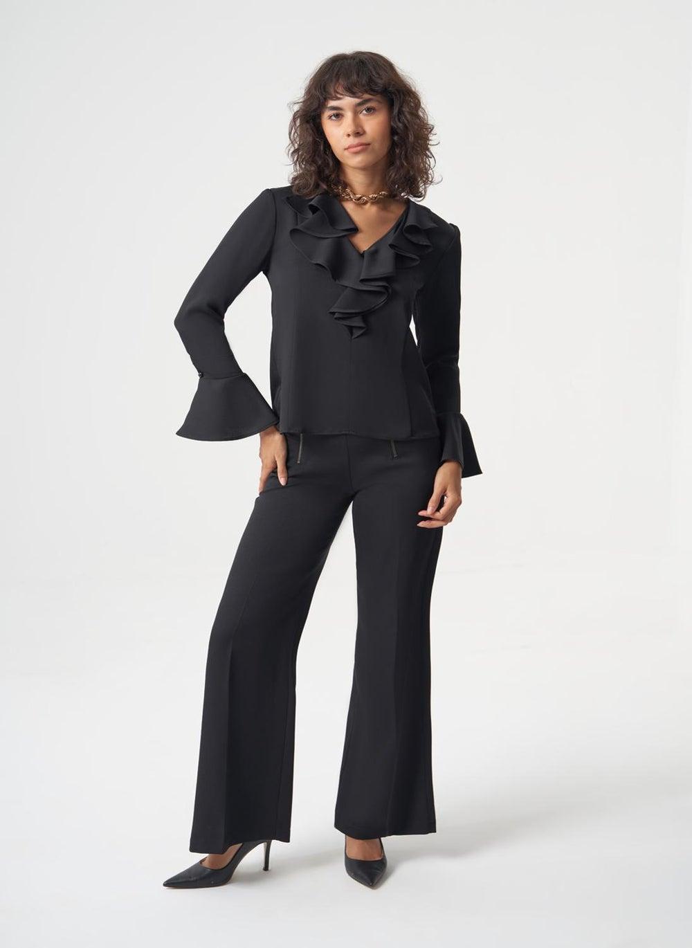Black Blouse Shirt with Sleeve Detail - Image 1