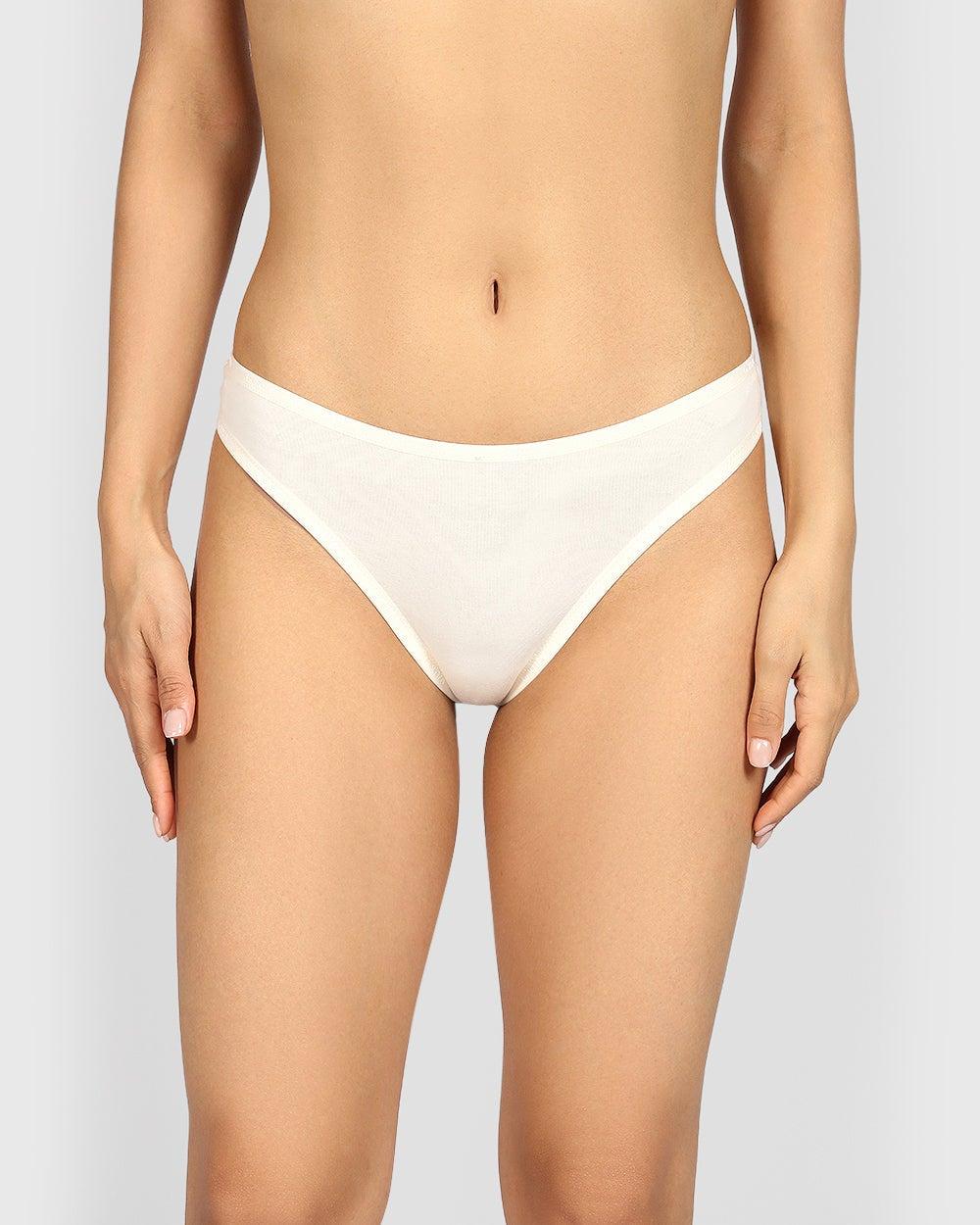 La Senza Remix Cotton Thong in Pearled Ivory - Image 1