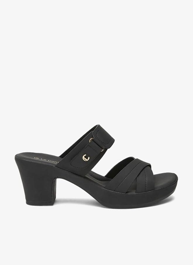 Women's Solid Slip-On Cross Strap Heeled Sandals - Image 1