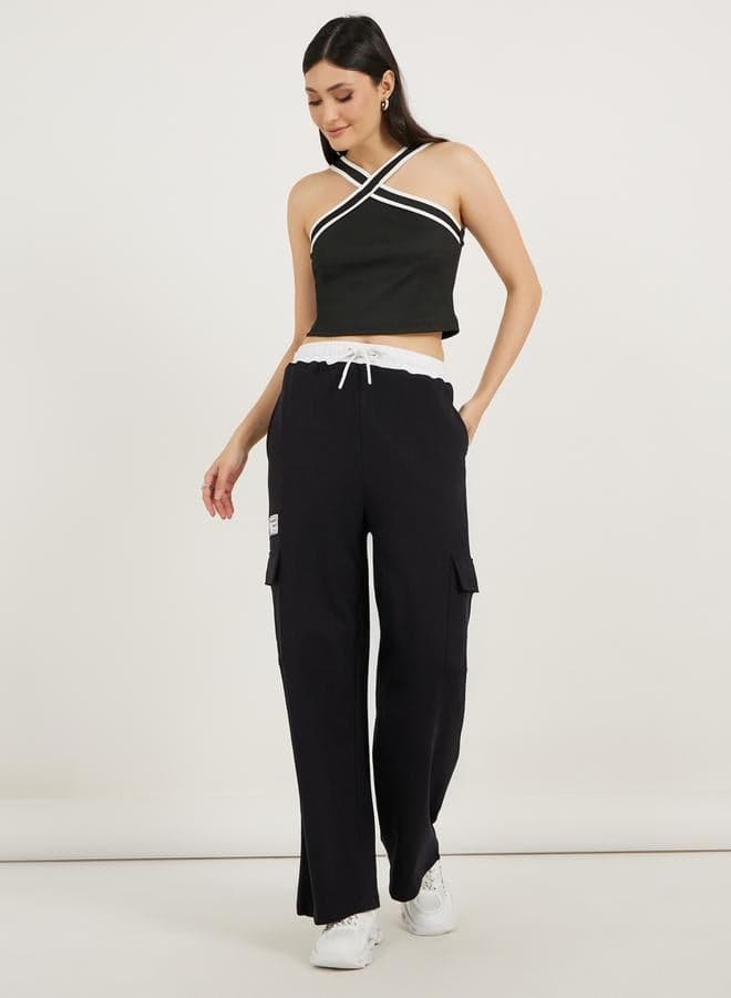 Styli Contrast Waistband Cargo Joggers with Drawstring - Image 1