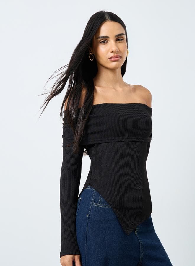 Styli Black Off-Shoulder Knit Top - Image 1