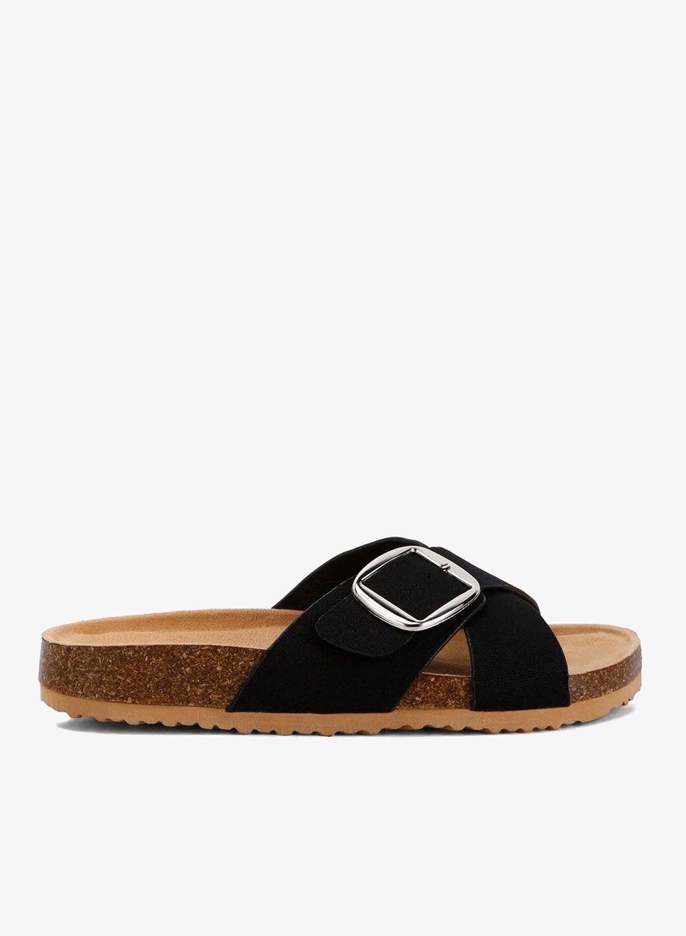 Black Buckle Slip-On Sandals for Everyday Wear - Image 1